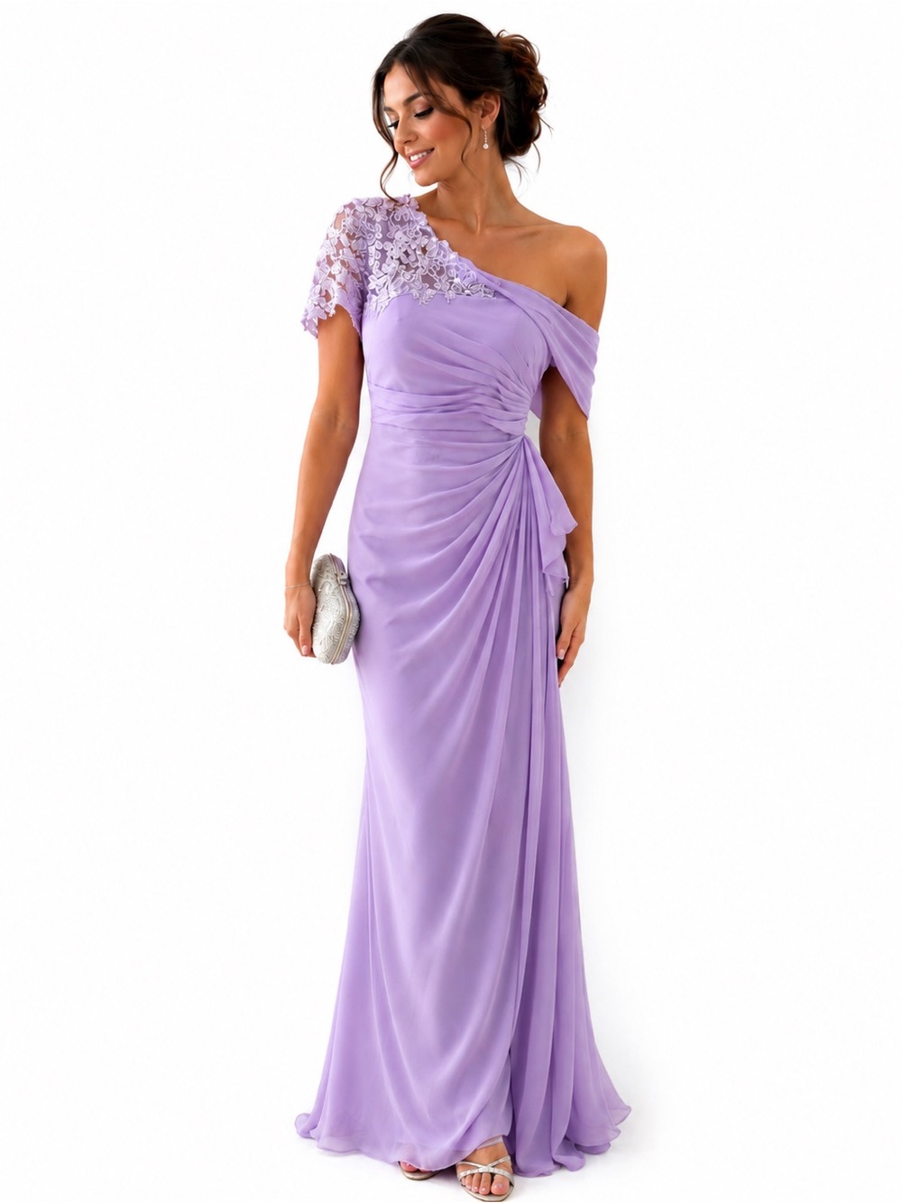 Lilac Lavender Chiffon Corset Gown One Shoulder Formal Dress Size 8